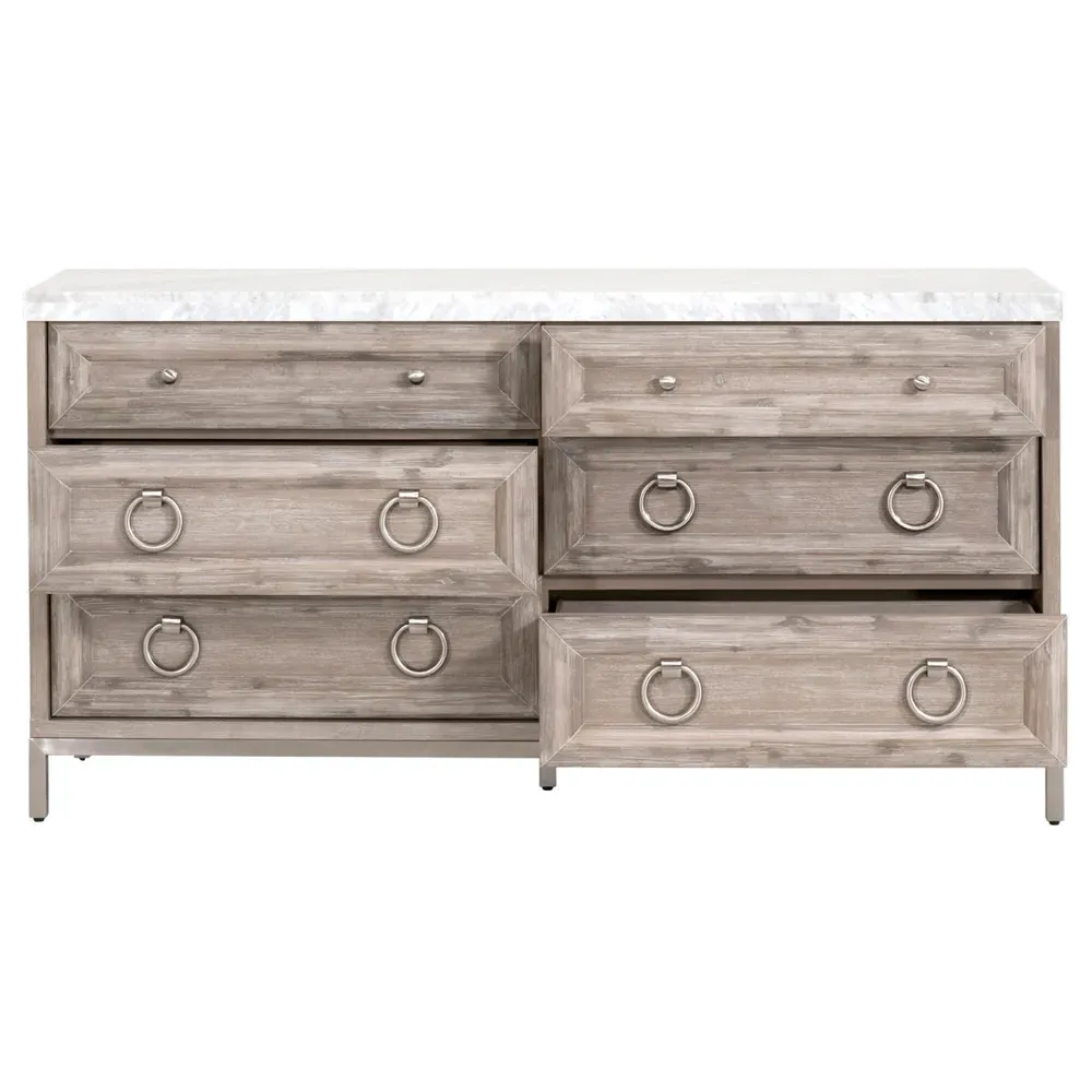Avril 6 Drawer Double Dresser - Grey, Marble