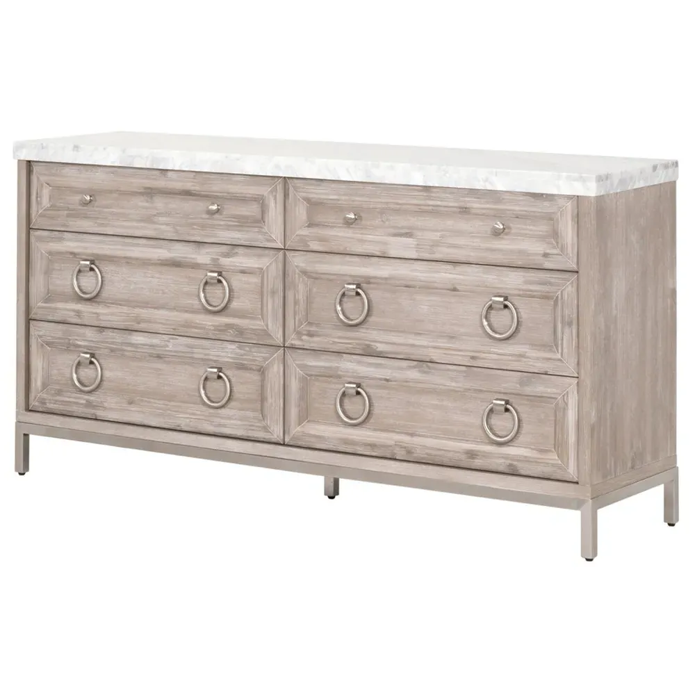 Avril 6 Drawer Double Dresser - Grey, Marble