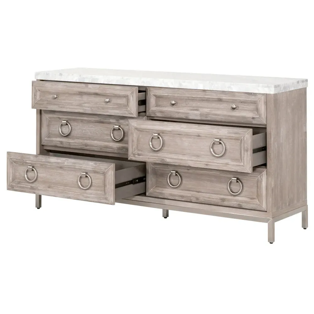 Avril 6 Drawer Double Dresser - Grey, Marble