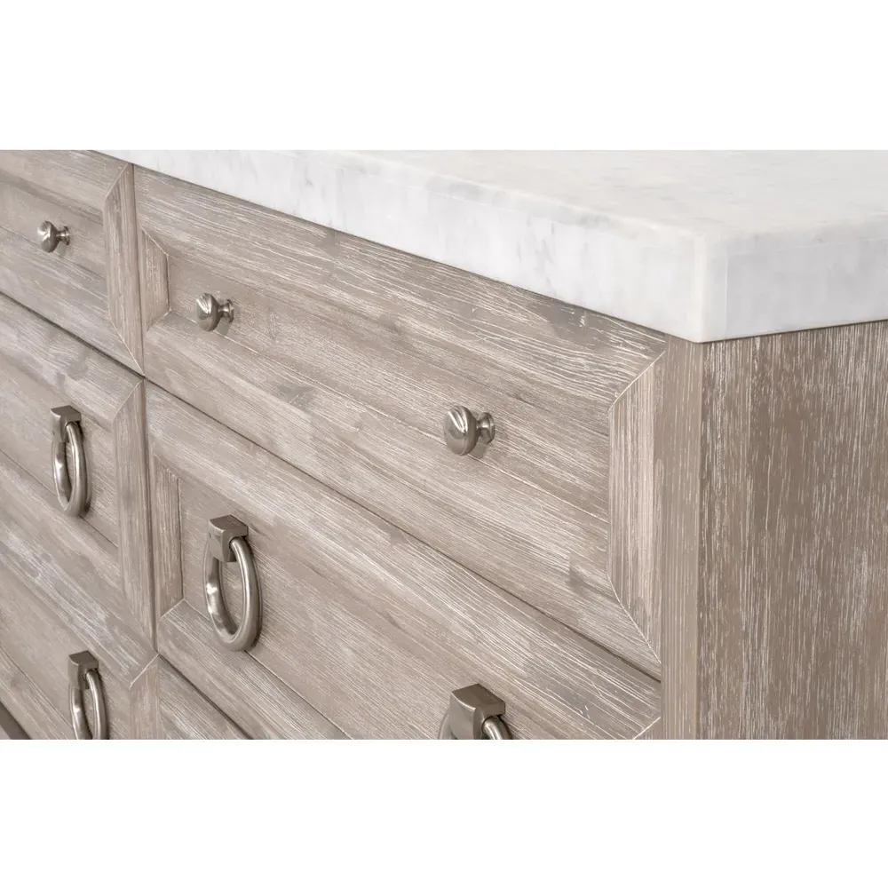 Avril 6 Drawer Double Dresser - Grey, Marble