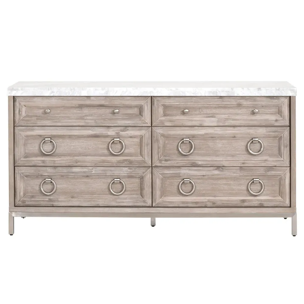 Avril 6 Drawer Double Dresser - Grey, Marble