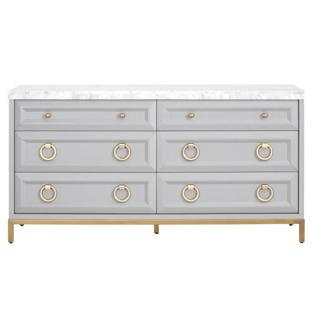 Avril 6 Drawer Double Dresser - Grey, Marble