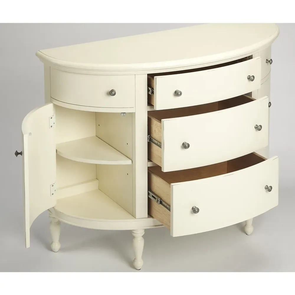 Aya Demilune Console Table - White, Mahogany