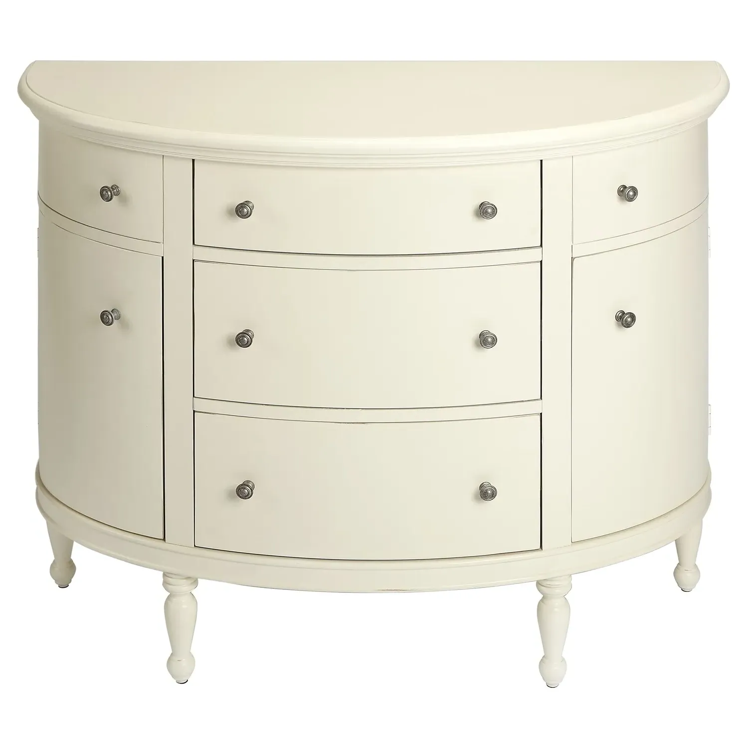 Aya Demilune Console Table - White, Mahogany