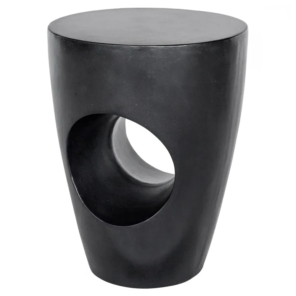 Ayaan Round Outdoor Stool - Black, Concrete