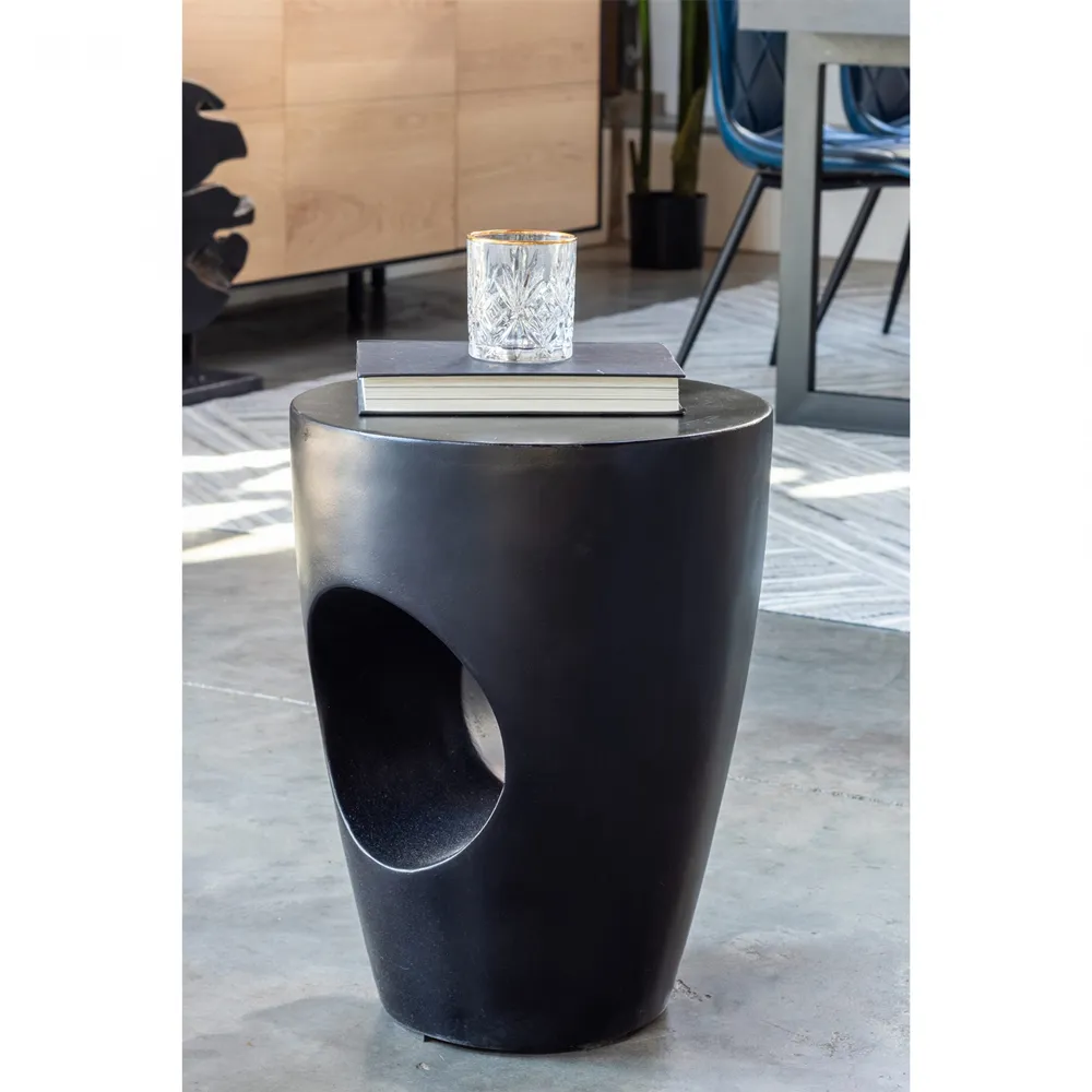 Ayaan Round Outdoor Stool - Black, Concrete
