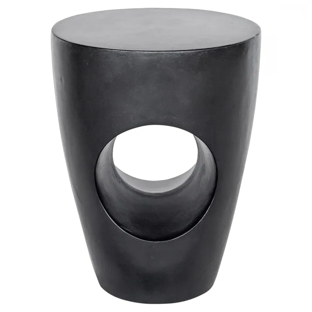 Ayaan Round Outdoor Stool - Black, Concrete image