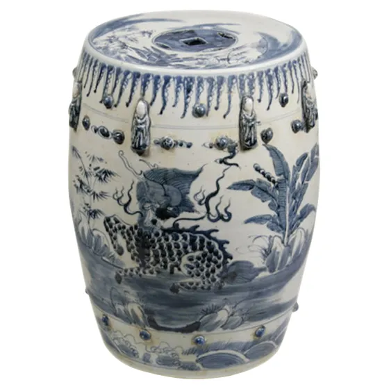 Ayers Garden Stool with Kylin - Blue, Porcelain