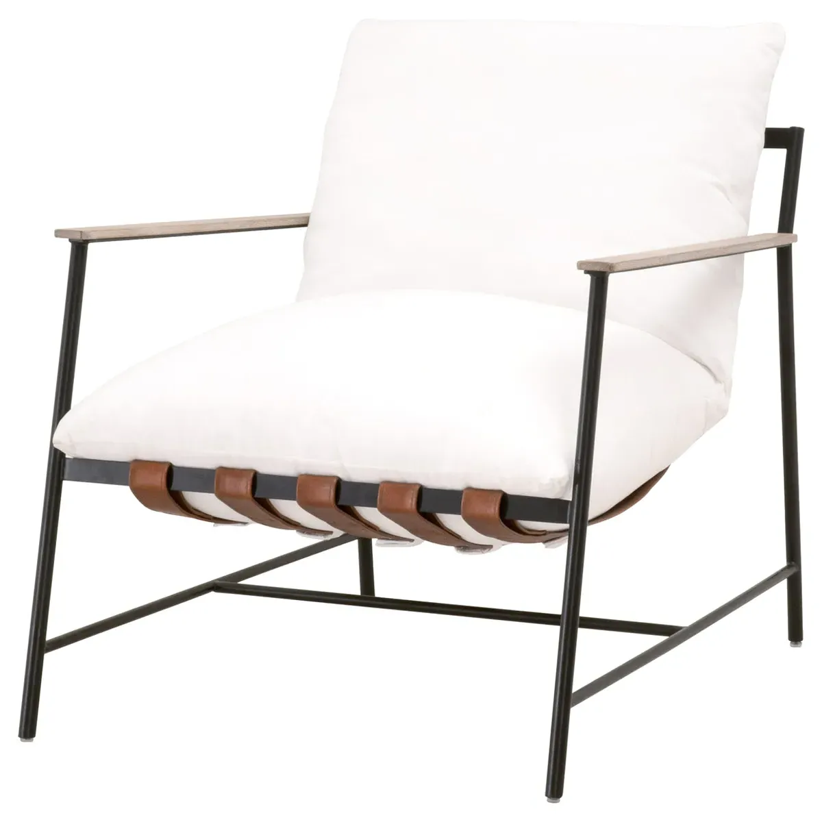 Ayna Arm Chair with Leather Strap - White, Iron
