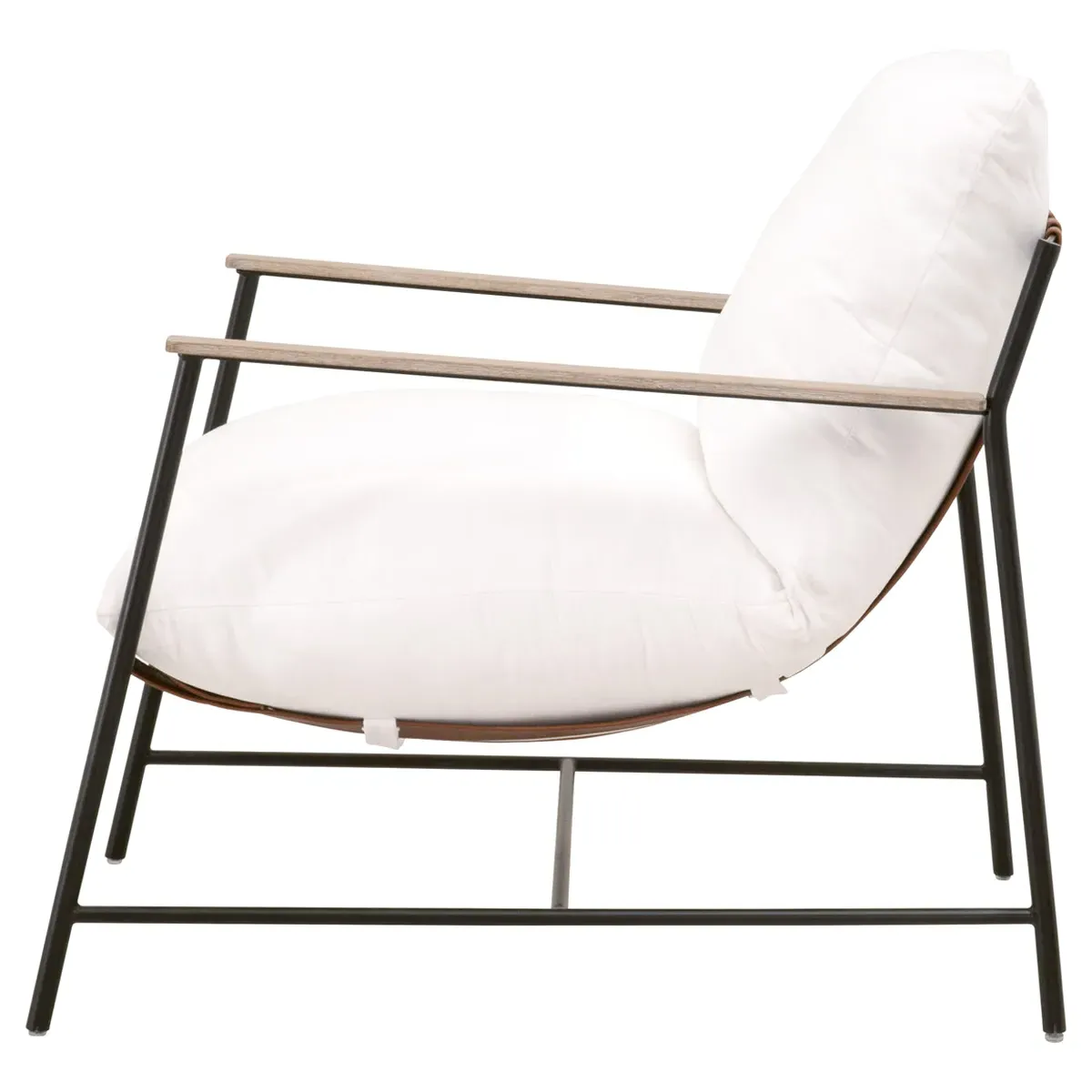Ayna Arm Chair with Leather Strap - White, Iron