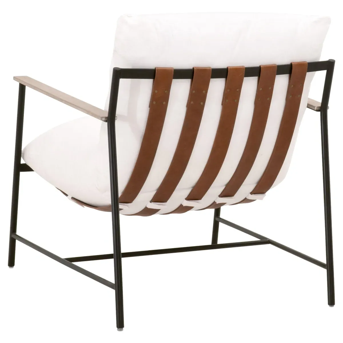 Ayna Arm Chair with Leather Strap - White, Iron