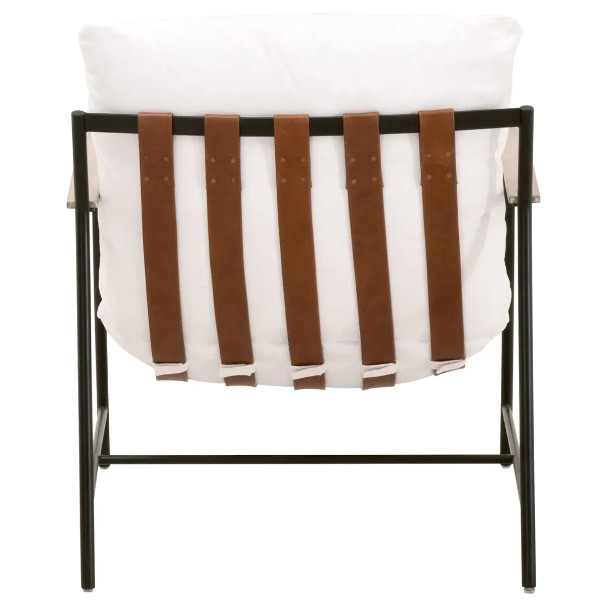 Ayna Arm Chair with Leather Strap - White, Iron