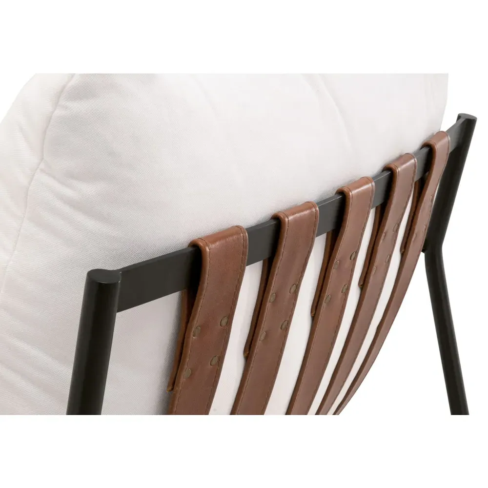 Ayna Arm Chair with Leather Strap - White, Iron