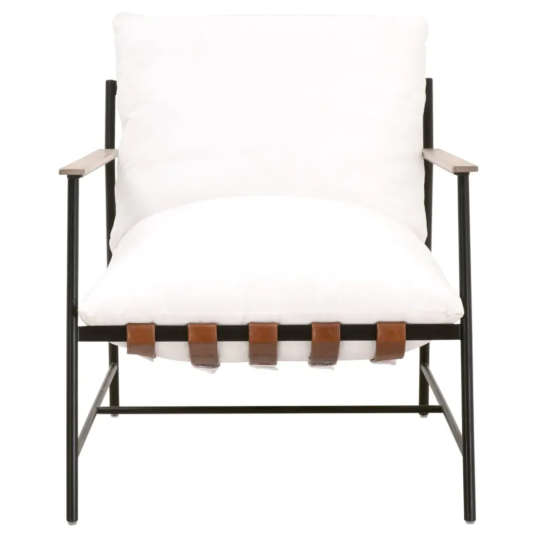 Ayna Arm Chair with Leather Strap - White, Iron