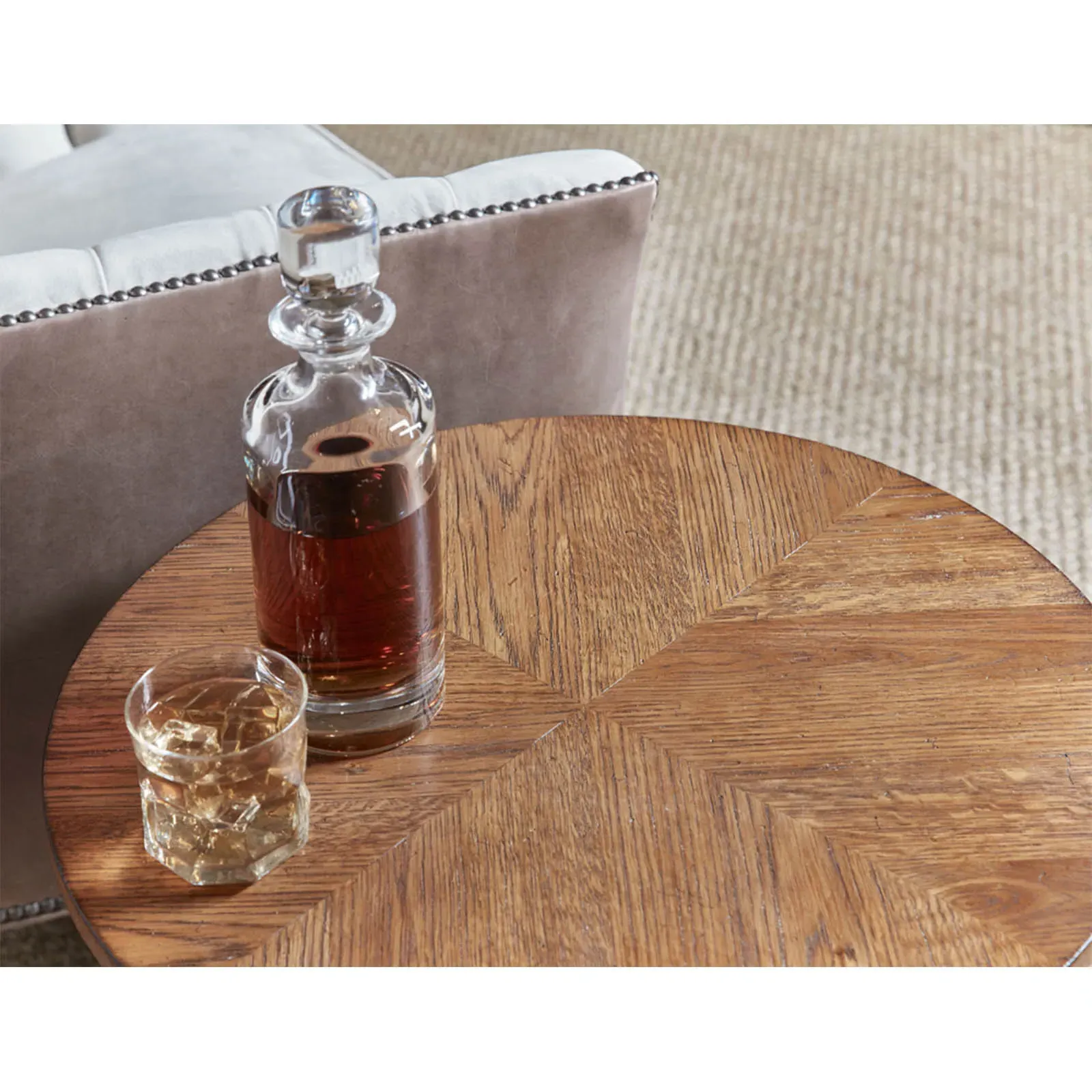 Ayra Round Herringbone Pedestal Dining Table - Dawn, Oak