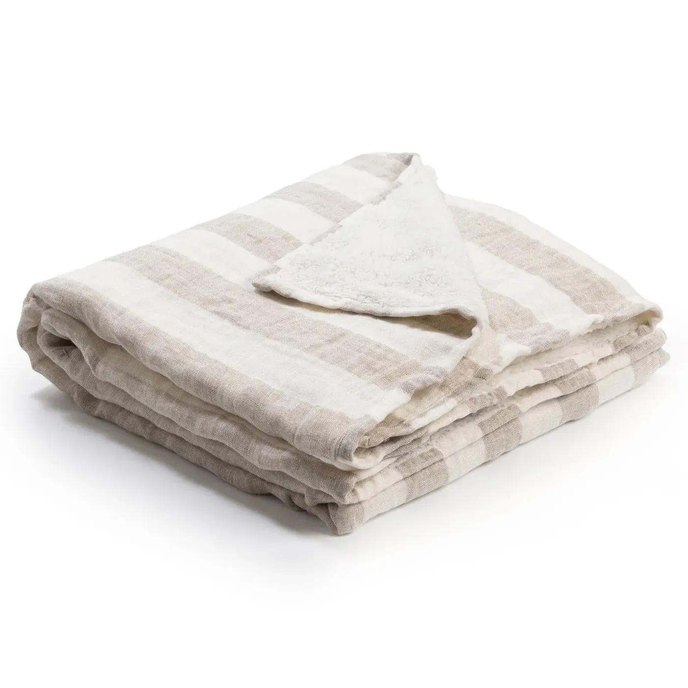 Azaiah Striped Throw Blanket - Beige, Linen