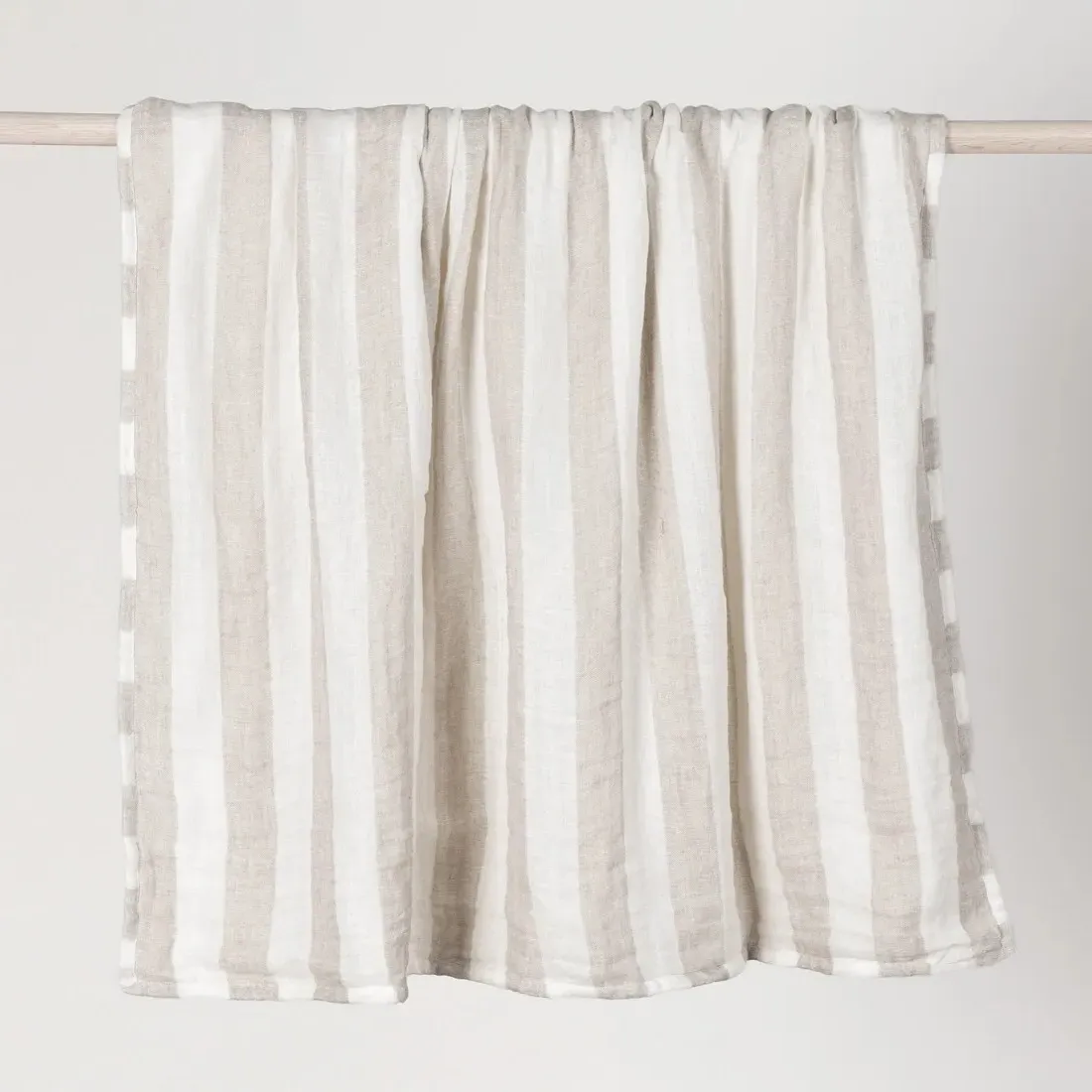 Azaiah Striped Throw Blanket - Beige, Linen