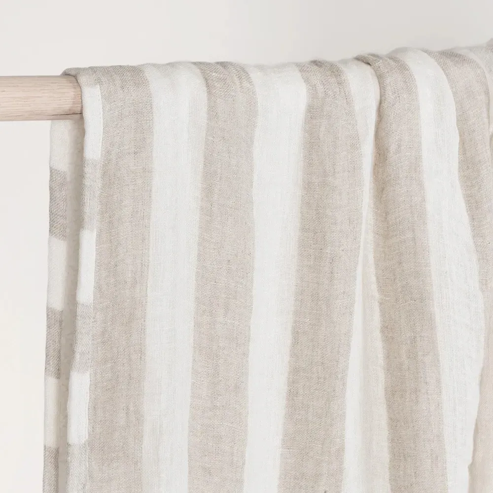 Azaiah Striped Throw Blanket - Beige, Linen