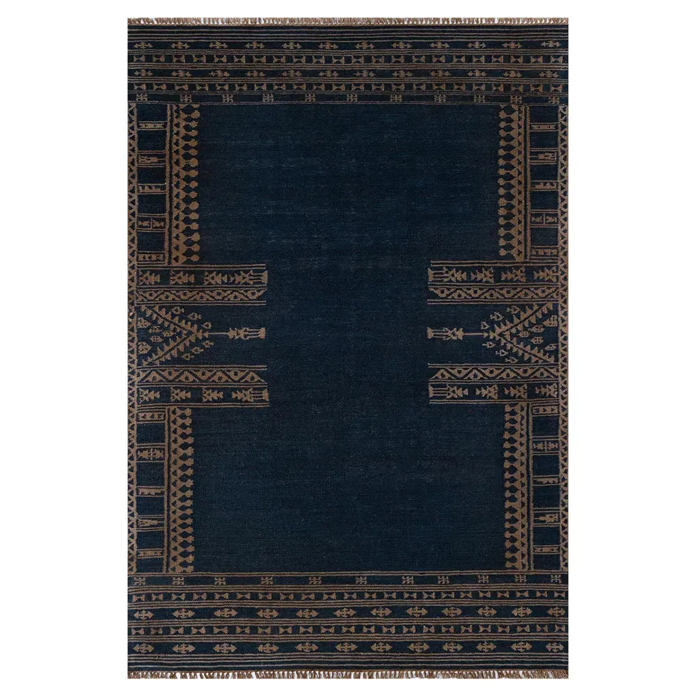 Azores Tribal Patterned Rug - Indigo, Wool