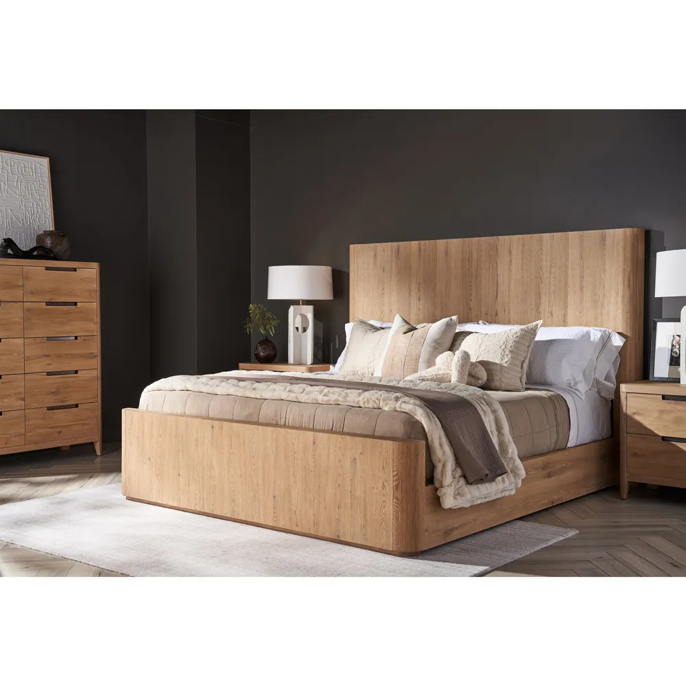 Azure King Size Panel Bed - Brown, Oak