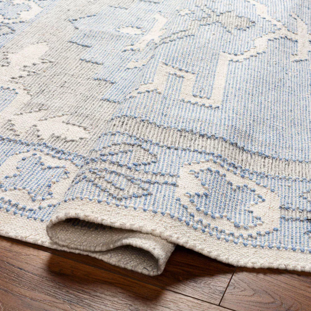 Azurya Geometric Patterned Indoor Outdoor Rug Sample - Blue