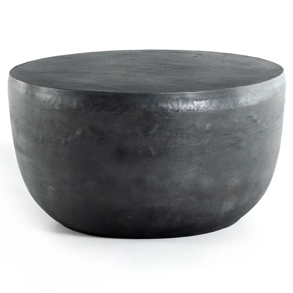 Bailey Round Drum Outdoor End Table - Aged Grey, Aluminum