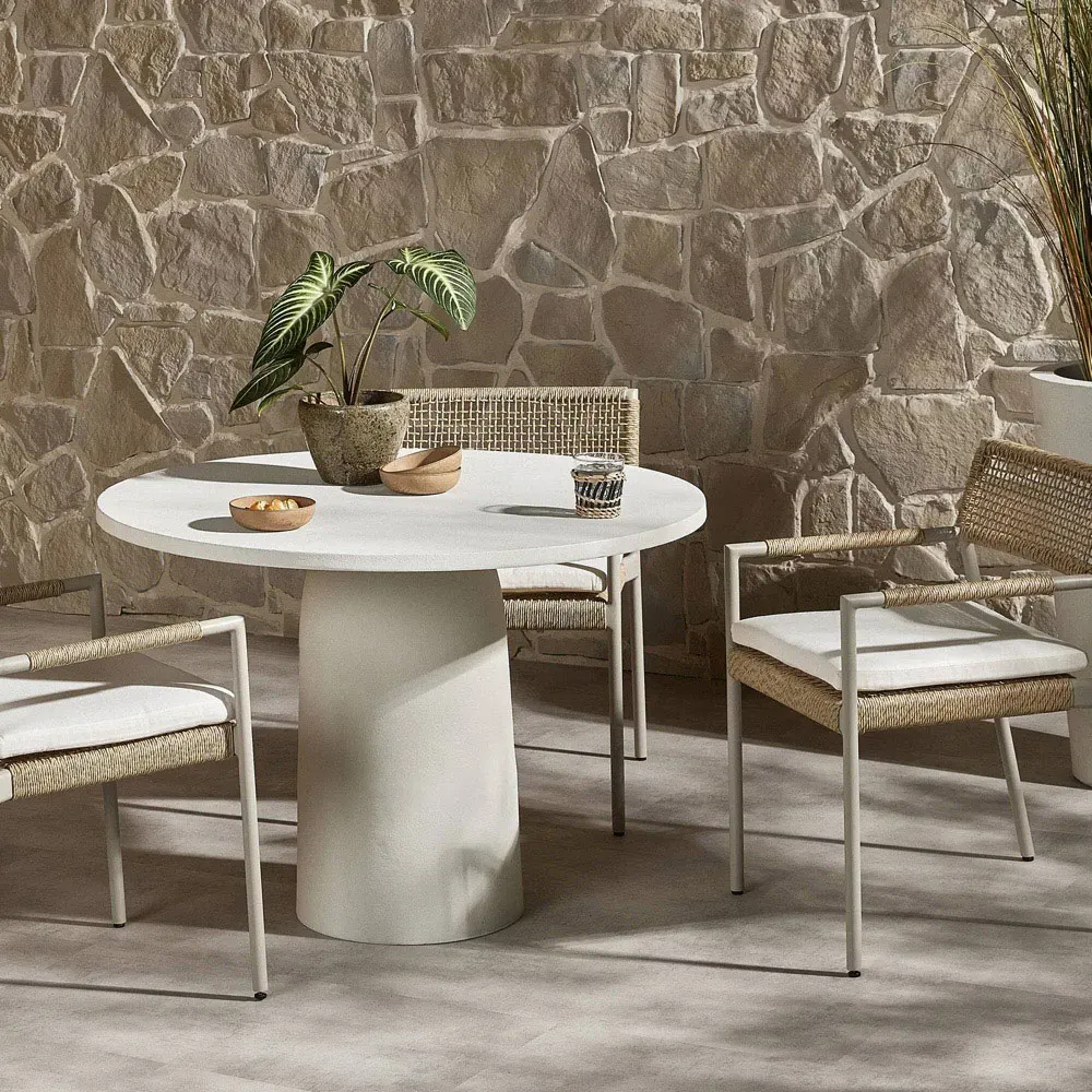 Bailey Round Outdoor Dining Table - White, Aluminum