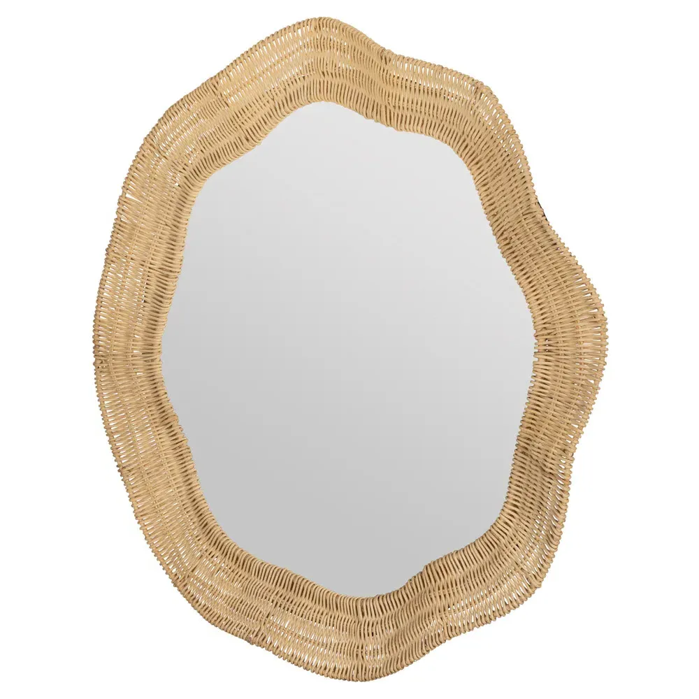 Bailey Round Wall Mirror - Brown, Rattan