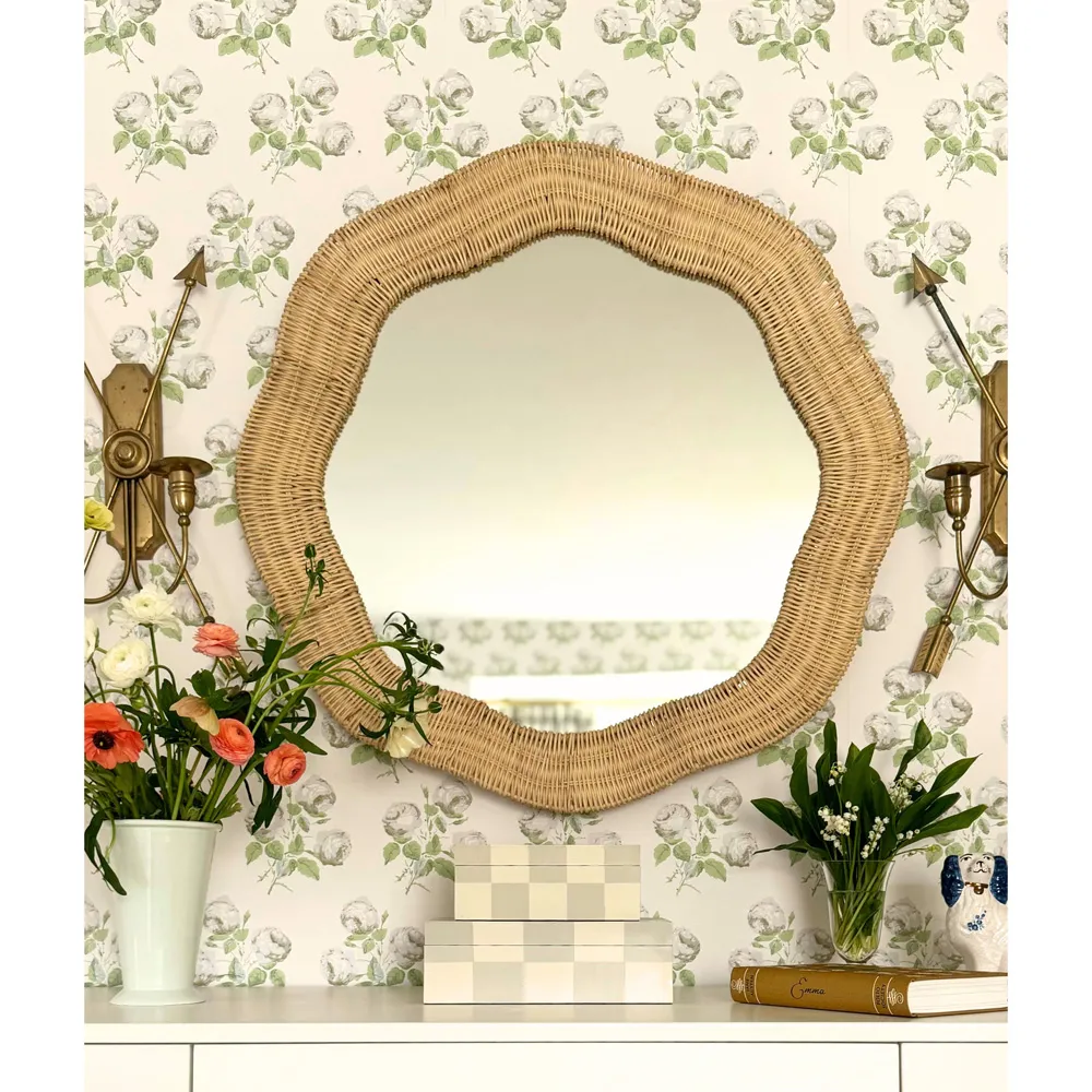 Bailey Round Wall Mirror - Brown, Rattan