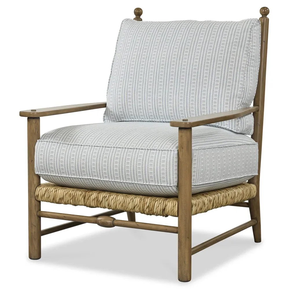 Bailey Stripe Woven Rush Wood Arm Chair - Blue