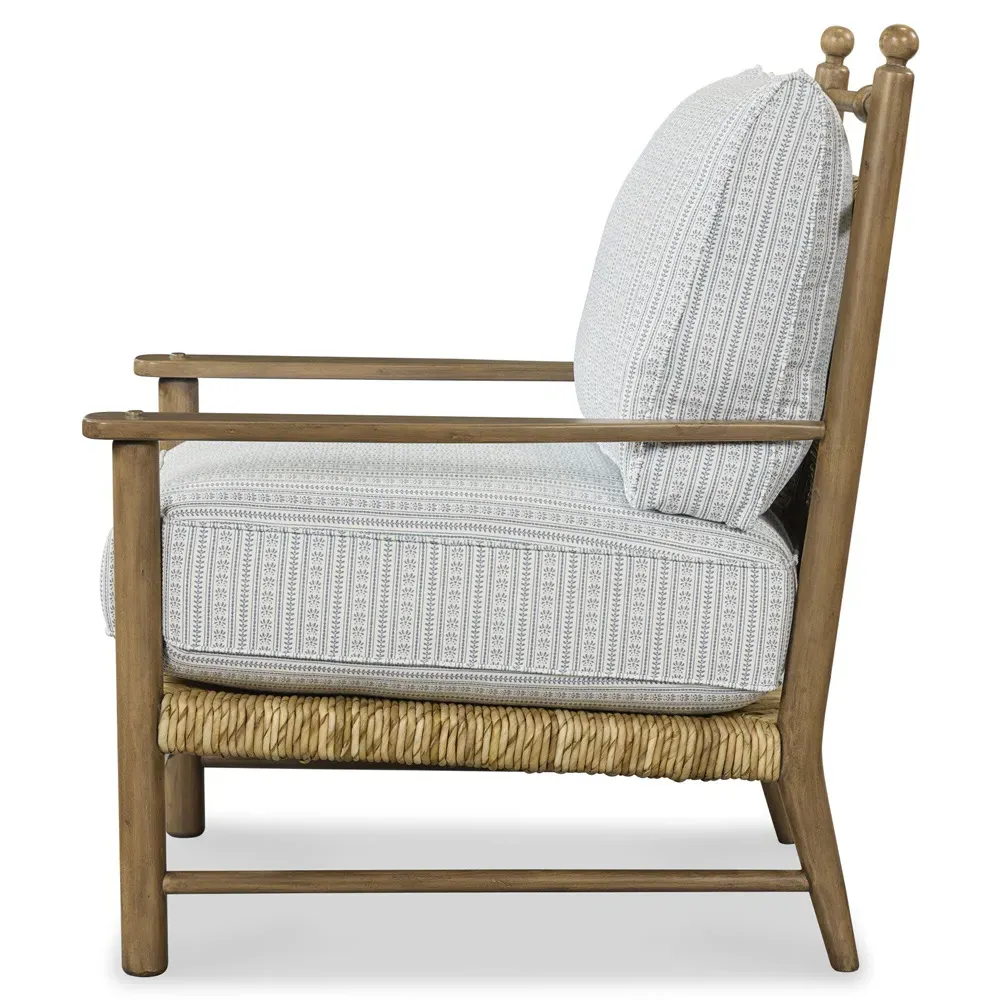 Bailey Stripe Woven Rush Wood Arm Chair - Blue