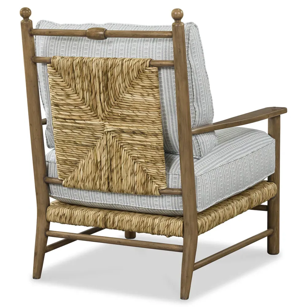 Bailey Stripe Woven Rush Wood Arm Chair - Blue