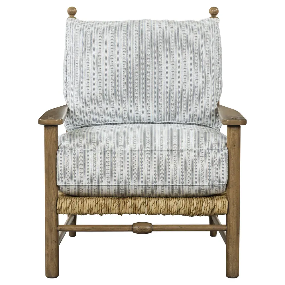 Bailey Stripe Woven Rush Wood Arm Chair - Blue