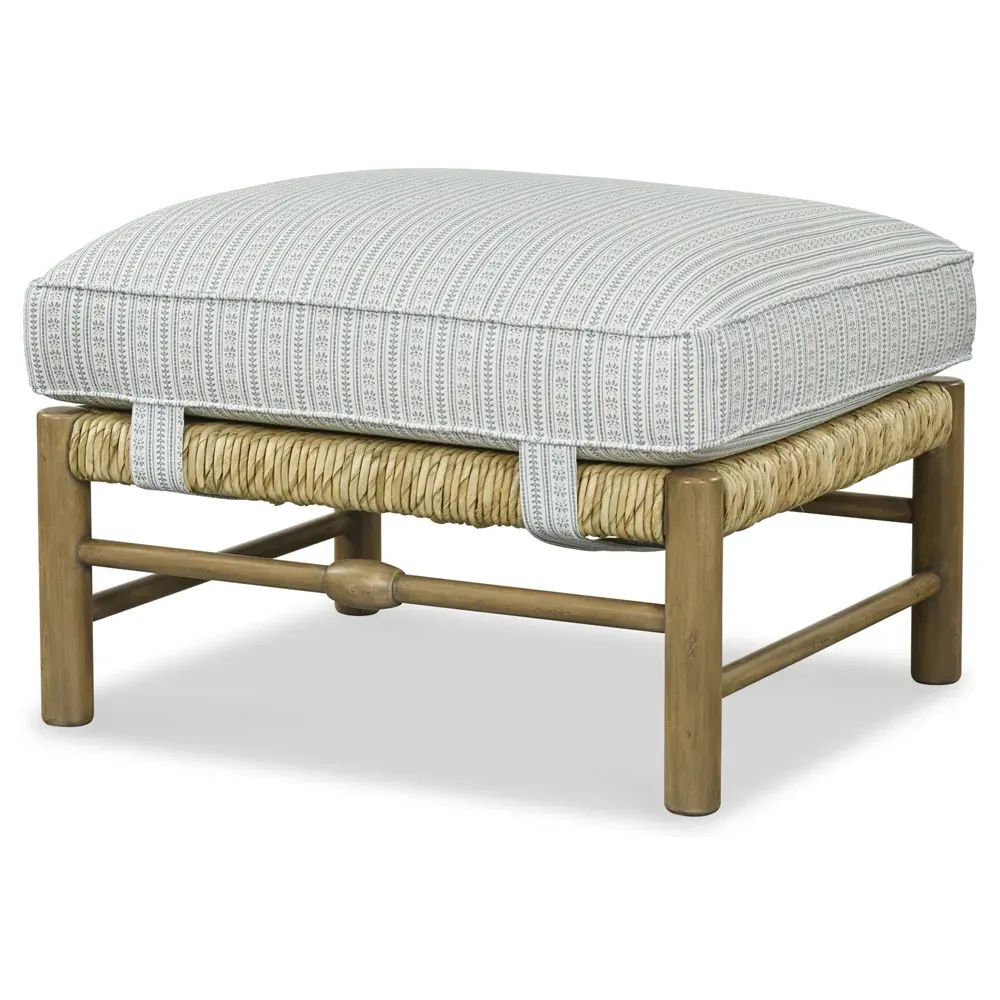 Bailey Stripe Woven Rush Wood Ottoman - Blue