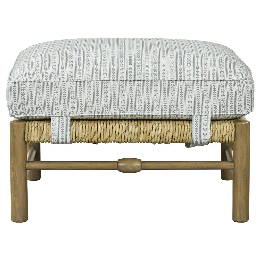 Bailey Stripe Woven Rush Wood Ottoman - Blue image
