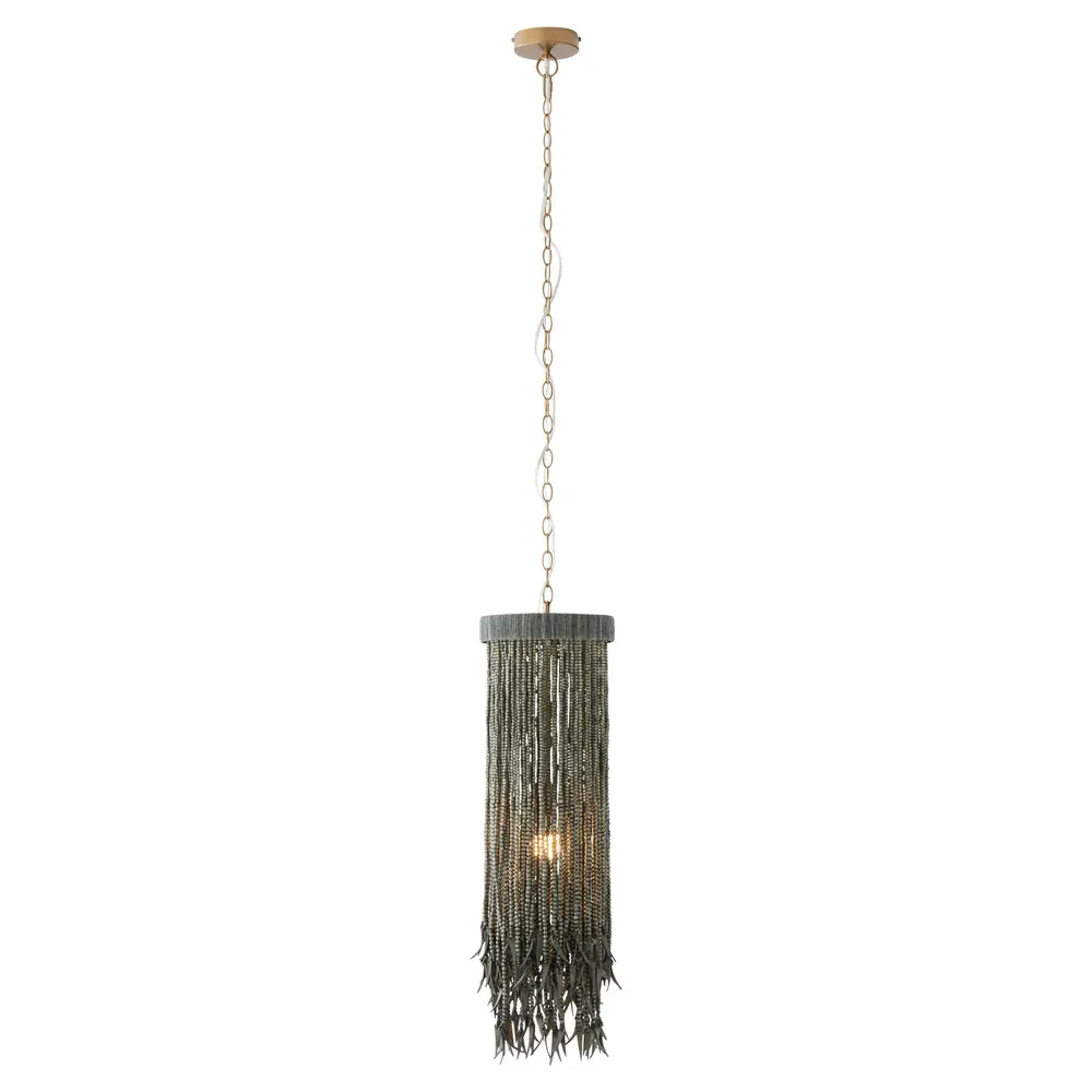 Baja Coastal Beach Beaded Wood Pendant - Dark Grey