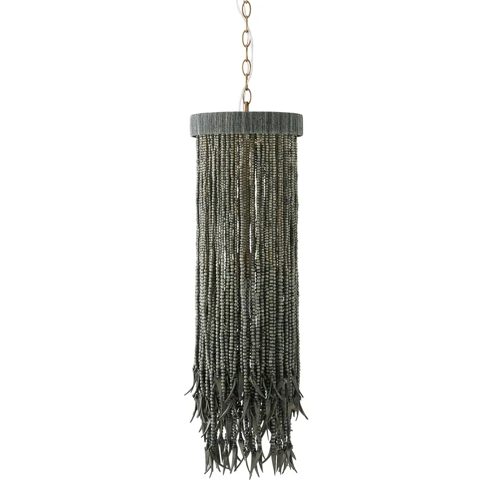 Baja Coastal Beach Beaded Wood Pendant - Dark Grey