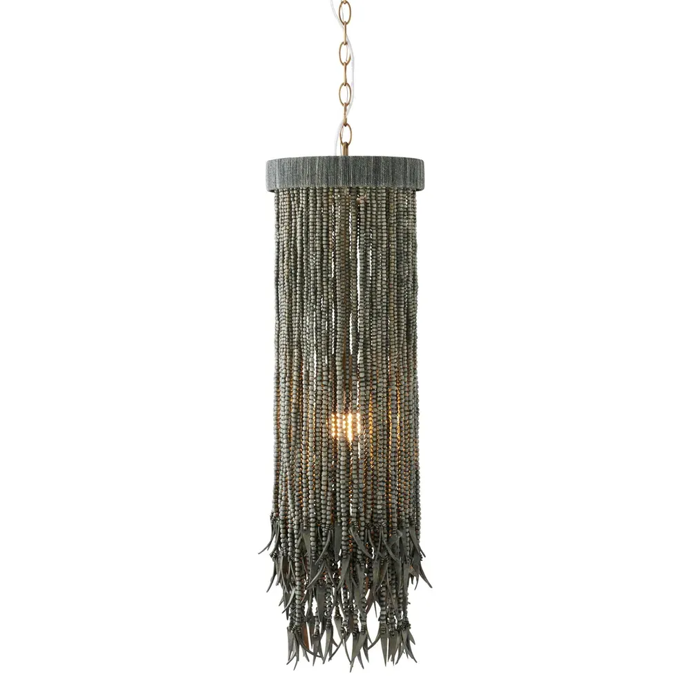 Baja Coastal Beach Beaded Wood Pendant - Dark Grey