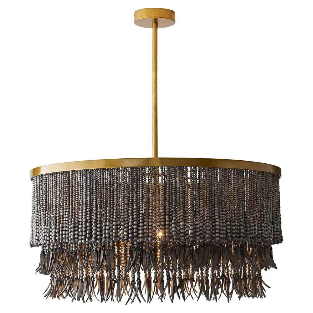 Baja Coco Wood Bead Chandelier - Dark Grey, Iron