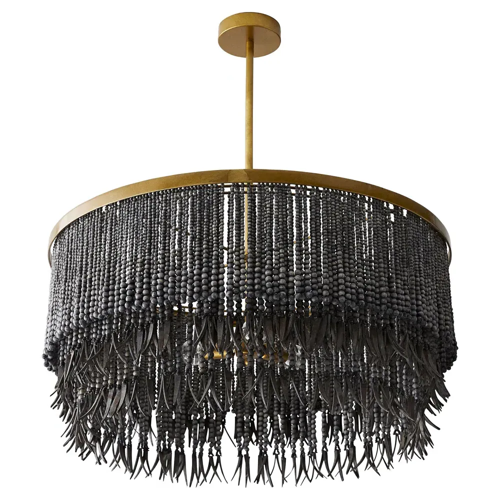 Baja Coco Wood Bead Chandelier - Dark Grey, Iron