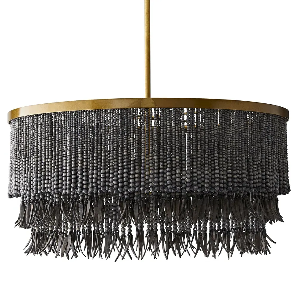 Baja Coco Wood Bead Chandelier - Dark Grey, Iron