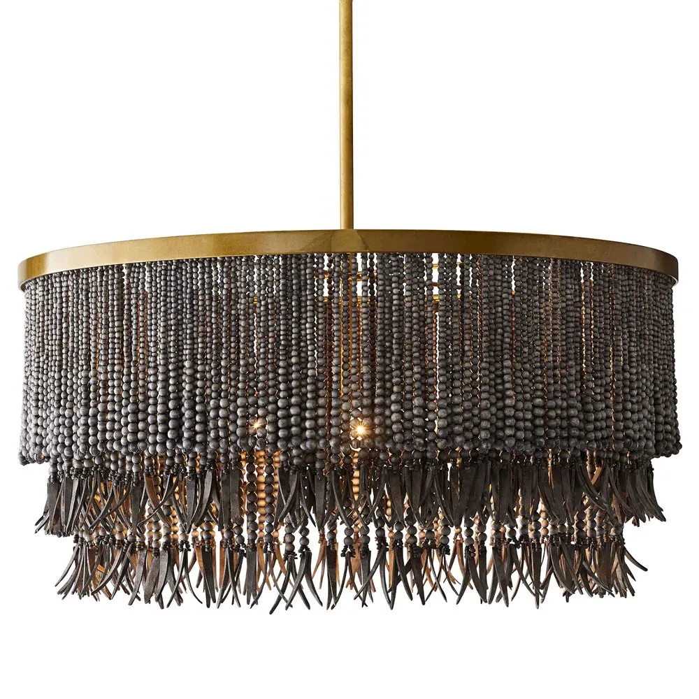 Baja Coco Wood Bead Chandelier - Dark Grey, Iron