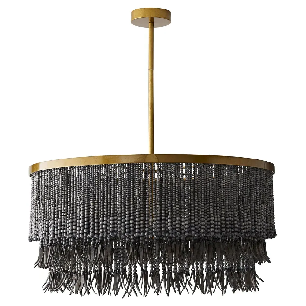 Baja Coco Wood Bead Chandelier - Dark Grey, Iron image