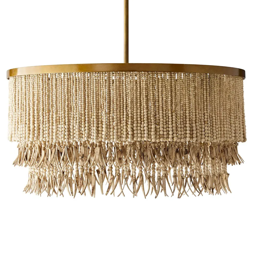 Baja Coco Wood Bead Chandelier - Natural, Iron
