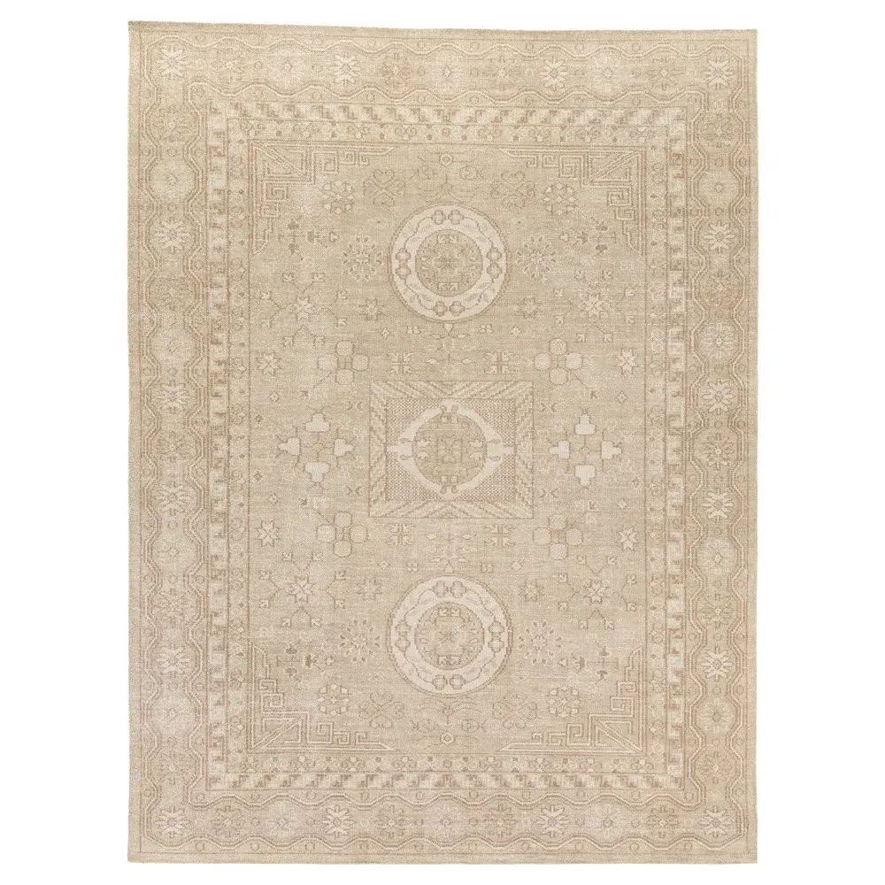 Ballari Geometric Hand Knotted Rug - Beige, Wool image