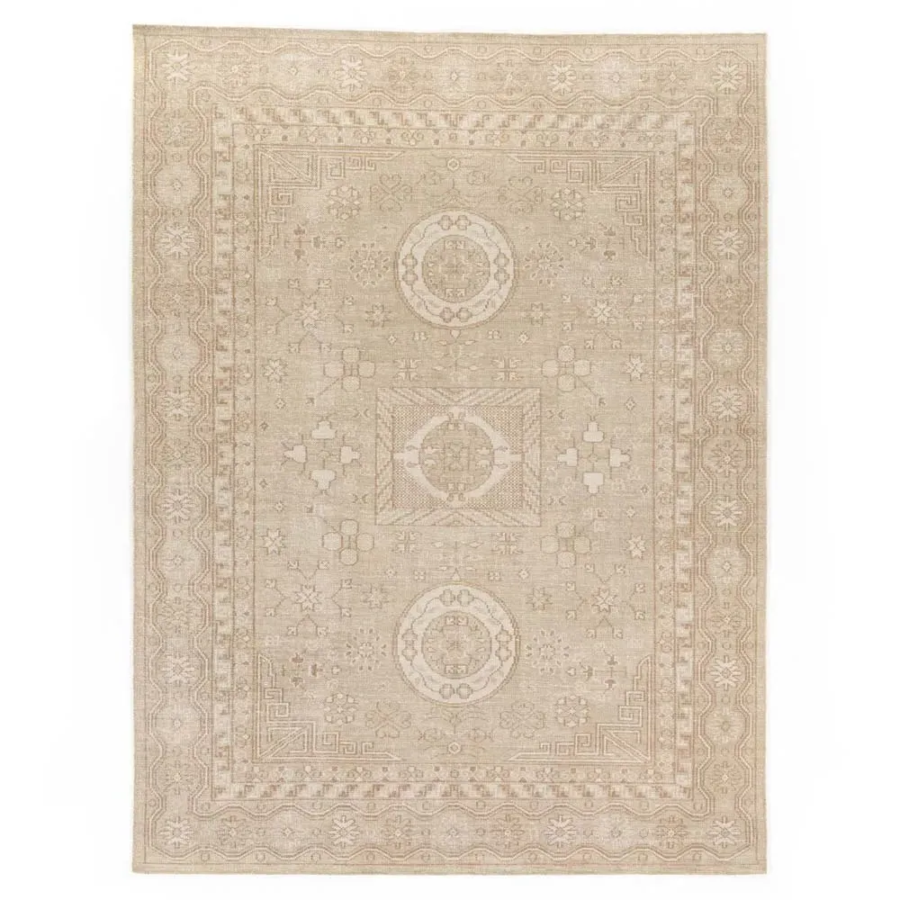 Ballari Geometric Hand Knotted Rug - Beige, Wool