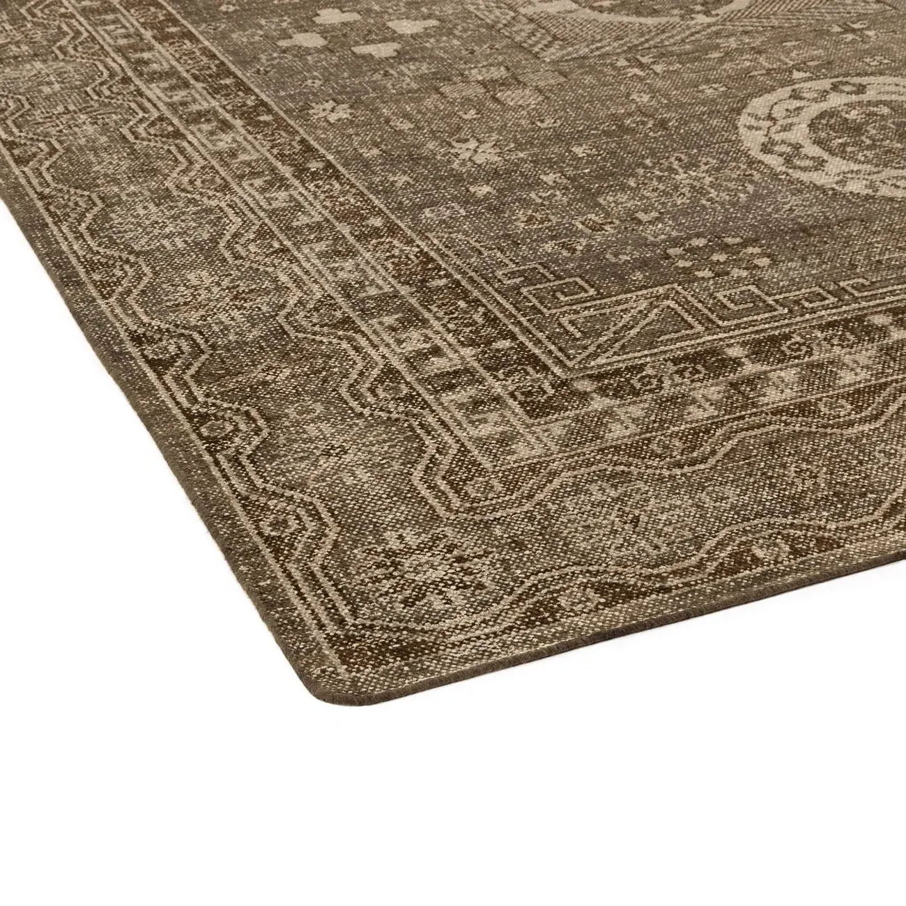Ballari Geometric Hand Knotted Rug - Brown, Wool
