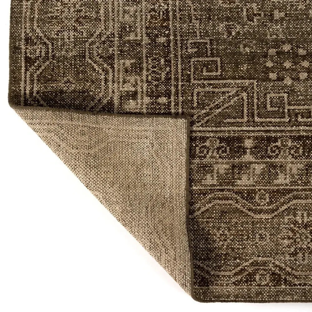 Ballari Geometric Hand Knotted Rug - Brown, Wool