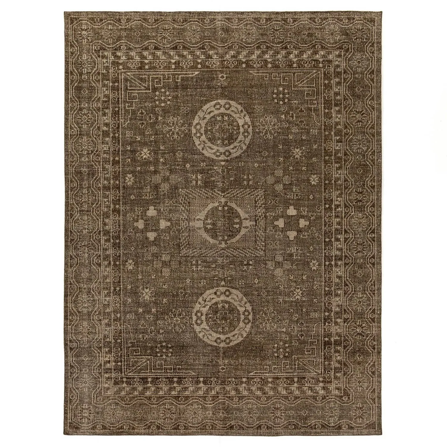 Ballari Geometric Hand Knotted Rug - Brown, Wool