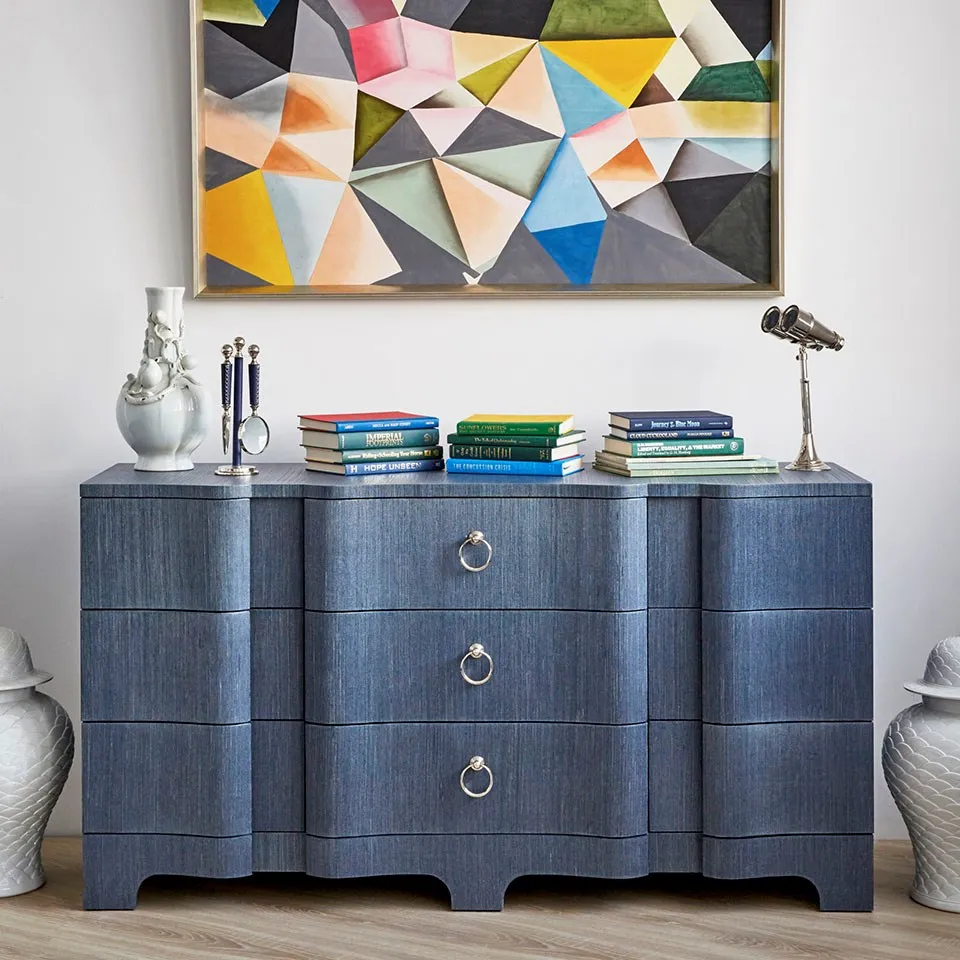 Bardot 9-Drawer Dresser - Navy Blue, Grasscloth